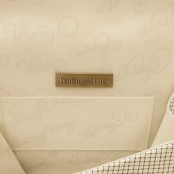 Vintage 1960’s whiting &David white grid shoulder handbag with rose appliqués